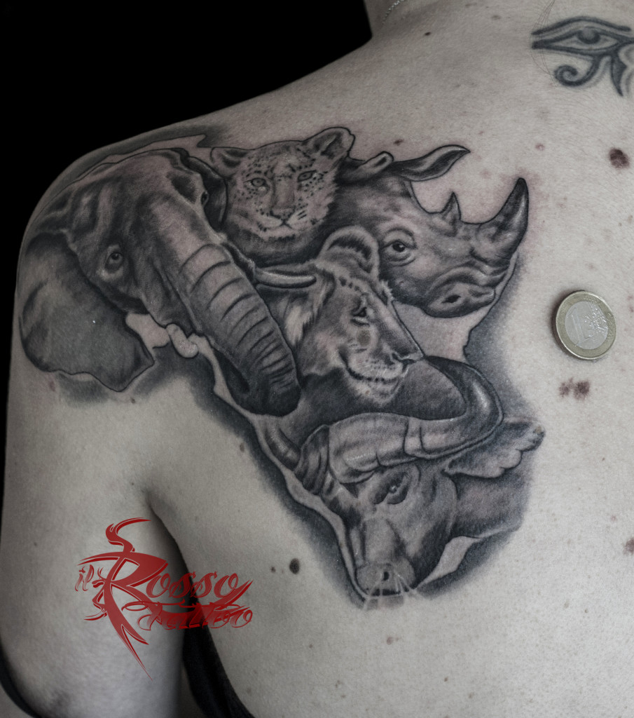 Tatuaggio africa con i big five africani